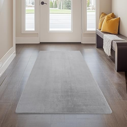 Carpetsale24 Kurzflor Teppich Läufer Flur 80 x 150 cm Silber - Teppich Waschbar, rutschfest, Weich, modern einfarbig Design - für Wohnzimmer, Schlafzimmer, Küche, Esszimmer