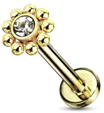 Stachelkleid Labret Blume Zirkonia Innengewinde Lippe Ohr Piercing Stecker 316l