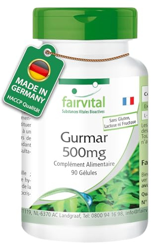 fairvital Gurmar 500mg, 90 gélules, Gymnema Sylvestris, qualité certifiée et hautement dosé, 100% végétalien, fabriqué en Allemagne