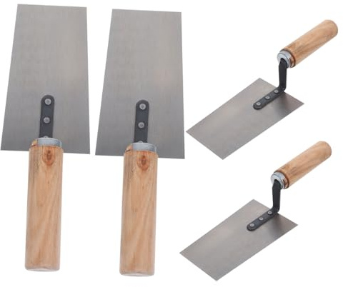 FONDOTIN 4pièces Set Couteaux Enduire Inox Truelle Maçon Angle Et Lisseuse Enduit Racloir Mastic Avec Lame Et Manche Bois Ergonomique Outil Pratique Pour Finition Plâtre Et Ciment