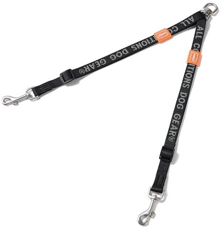 HOWGO Doppelleine für 2 Hunde, 360°drehbar(Schwarz,2.0cm*26cm,Std) | Kein Verheddern,verstellbar,Hundeleine für 2 Hunde,Zinklegierung-Haken,Wetterfest Nylon,Doppelclip-Koppler,alle Rassen