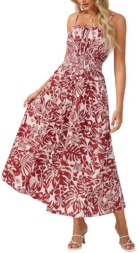 GRACE KARIN Women's Boho Floral Fancy Dress Casual Sleeveless Spaghetti Straps Pleated Loose A-line Maxi Dresses Bohemian Beach Holiday Dress with Pockets