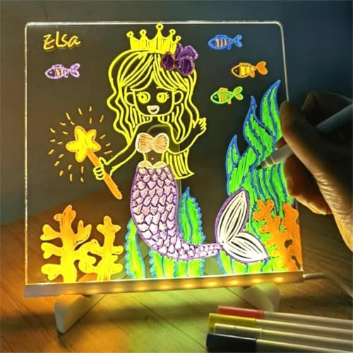 Wondiko-Tablette lumineuse Wondikopour Dessin Enfants LED, ableau Acrylique Effaçable 7 Couleurs avec Stylo et Support Réglable, Convient pour la maison, un café, un bureau (20CM×20CM)