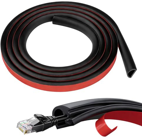Mini Cable Trunking Self Adhesive, 1M Floor Cord Cover One Cord Trunking for Electric Cable Side-open Flexible Wire Protector for Conduit Trunking Hide Wire Wall Mounted TV Home Office Garages (Black)