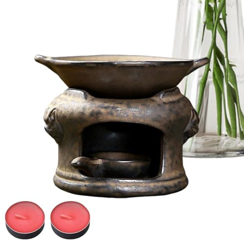Aroma-Stövchen, Duftspender aus Keramik, multifunktional, mit 2 Kerzen | Heizschmelzgerät – für Yoga, Büro, Schlafzimmer, Meditation, Entspannung