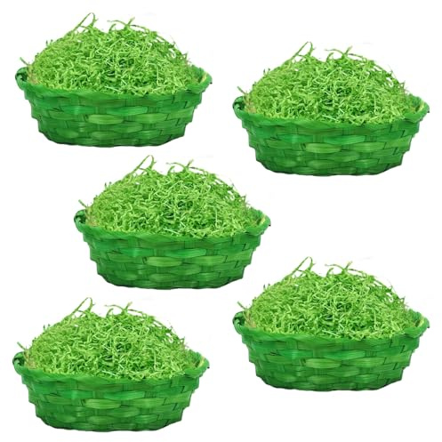 Yi'antai 5 Stück OsterköRbchen, 100g Ostergras Grün, Osterkorb Zum Befüllen, Körbchen für Ostereier, Weidenkörbe Ostergras, Ostern Geschenkkorb, Osternest Basteln, Ostern Eier Dekoration (4 Stück-C)