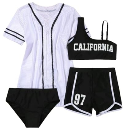 Bikini Badebekleidung Madchen,4-Teiliger Badeanzug FüR MäDchen Hohe Taille Bikini-Sets Mit ÜBerzug