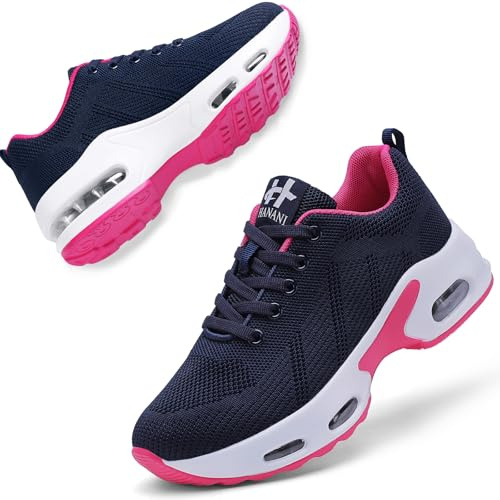 Laufschuhe Damen Turnschuhe Sneaker Orthopädische Atmungsaktives Joggingschuhe Leichte rutschfestmit Luftpolster Sneaker Straßenlaufschuhe Walkingschuhe Gym Women Running Shoes Blau Rosa EU40