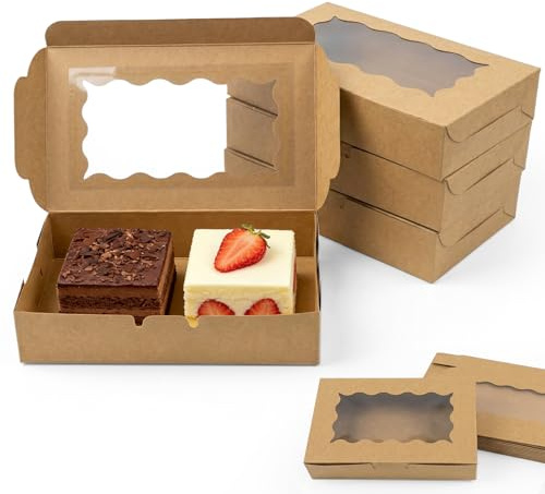 Jiaoshou Pan 20 Stück Keksschachtel mit Sichtfenster, 18x11x3.8cm Kraftpapier Gebäckkarton, Geschenkbox mit Fenster, Leere Pralinenschachtel für Plätzchen und Bäckerei (Braun)