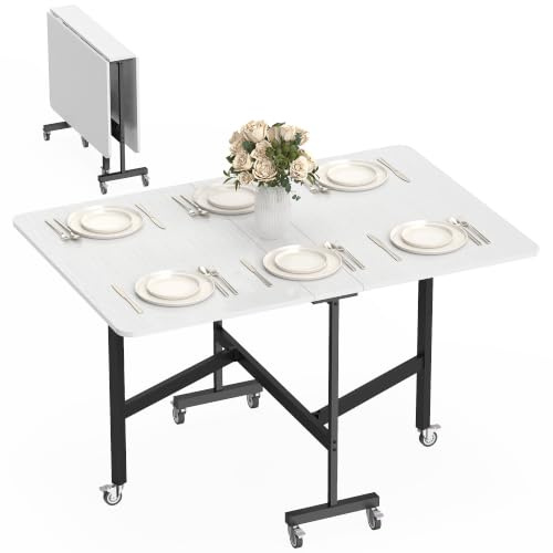 HOMCOM Esstisch Klappbar für 4-6 Personen 120 x 80 x 73 cm Weiß | Küchentisch, mit Rollen, Stahlbeine, Mobiler Klapptisch, Esszimmertisch, für Kleine Räume, Esszimmer, Küche