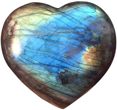 Piedra de labradorita, piedra de palma natural en forma de corazón, cristal de labradorita, bolsillo pulido, palma de corazón para chakras, reiki, equilibrio, meditación, decoración del hogar, pied