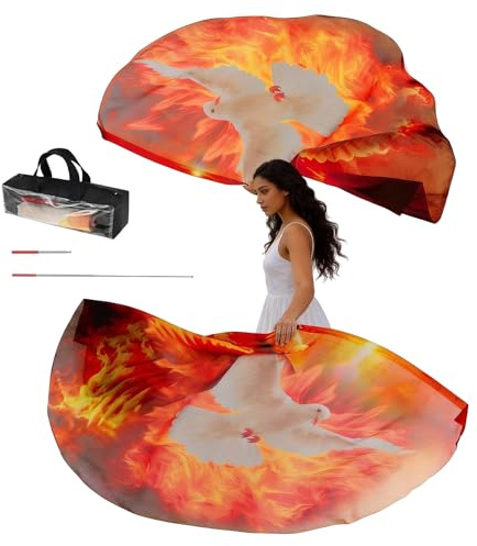 2 banderas de culto rectangulares de 140 x 140 cm con la bandera de la paloma llameante con varillas flexibles, bolsa de almacenamiento, banderas de baile cristianas para adoración danza