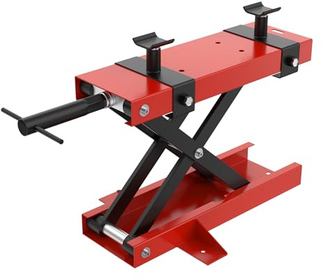 Yunvin Motorcycle Lifter Scissor Jack Lift Lifting Stand Height Adjustable 95-350mm with 2 Top Stand Non-slip Heavy Duty Lift Tool for Dirt Bike Repair Maintenance 500kg Load Capacity, Type B