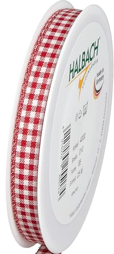 Halbach sidenband premium Vichy Karo presentband (röd) | Bredd 10 mm längd 25 m | rutband tillverkat i Tyskland | rutat band i många färger