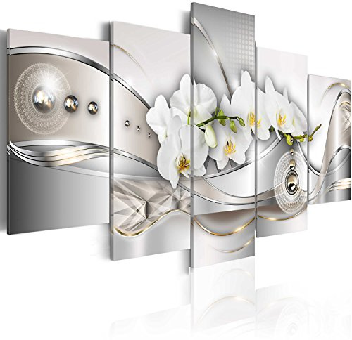 B&D XXL - Leinwandbild Orchidee Ornament Diamant, 200x100 cm, 5-teilig | Hochwertige Leinwand, sofort aufhängbar, ideal fürs Wohn- oder Schlafzimmer, wasserfest und lichtecht, langlebig, stilvoll