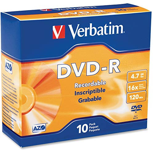 Verbatim AZO DVD-R 4.7GB 16X con Superficie de Marca, 10pk Slim Case, Plata