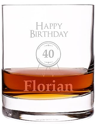 Herz & Heim® Personalisiertes Whiskeyglas zum 40. Geburtstag mit Gravur – 320 ml Whiskyglas mit Wunschname – Geschenk für Männer