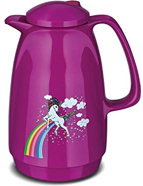 ROTPUNKT Isolierkanne 220 BELLA 1,0 l | MAGIC & TRENDY Edition | Zweifunktions-Drehverschluss | BPA-frei | Made in Germany | Warm + Kalthaltung | Glaseinsatz | Einhorn sparkling pink