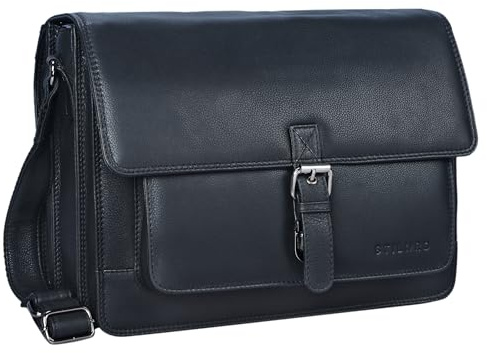 STILORD Romeo Kleine Aktentasche Leder für Herren Damen Vintage Businesstasche Bürotasche für DIN A4 Dokumente und 13,3 Zoll Laptops MacBooks aus echtem Leder Farbe:schwarz