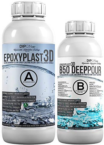 1,5 KG Résine époxy EpoxyPlast 3D B50 DEEP POUR, Ultra Diamond Clear, Résistance UV maximale, River Table, Bijoux, Coulage, Apparence limpide, autonivelante, sans bulles, Durcit comme le verre
