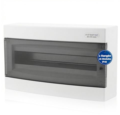 Intratec Sicherungskasten Aufputz 1 reihig – IP40 Verteilerkasten Aufputz Gehäuse für 18 Module mit transparenter Tür für einfache Installation Zuhause & Gewerbe – 236 x 396 x 112 mm