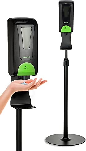 Alpine Automatic Hand Sanitizer Dispenser - Touchless Soap Dispenser with Adjustable Floor Stand for Restaurant, Hospital, School, Hotel, Kitchen and Bathroom -1200mL Black Liquid, Gel