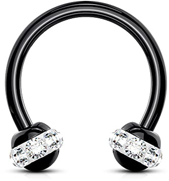 Treuheld® Schwarzes Hufeisen Piercing mit Kristall-Kugeln | 5 Farben [04.] - klar