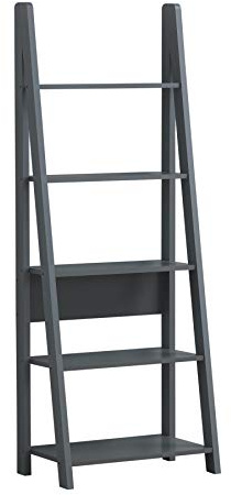 Timber Art Design UK Riva 5 Tier Bookcase Open Ladder Shelf Scandinavian Retro Ladder Bookcase Shelving Unit for Modern Living Room, Office Space Dark Grey - 175.4 x 64 x 36.7 cm