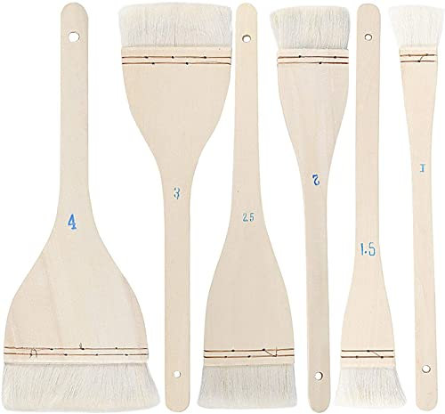 Flachpinsel für Hacken, 6 Größen, weiche Ziegenhaare und Hake Pinsel mit massivem Holzgriff, Hake Pinsel-Set für Aquarell-, Töpfer- und Malerei, Kunst