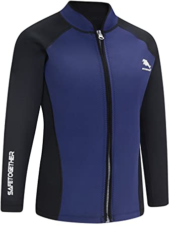 Veste de plongée en néoprène de 2 mm pour homme et femme, avec fermeture éclair sur le devant, manches longues pour la natation, la plongée, le surf, le kayak, le canoë (3XL, bleu femme)