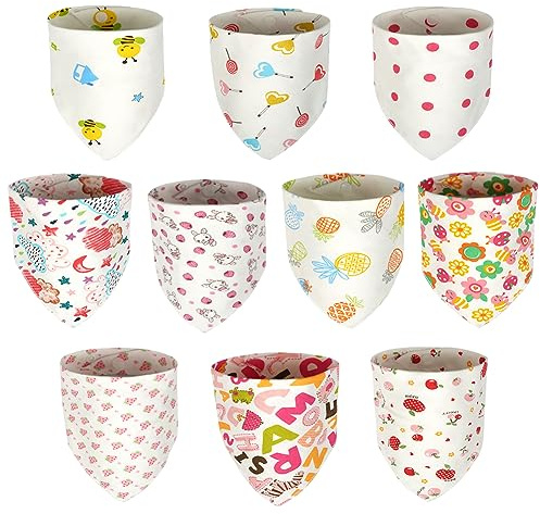 Vicloon Bavaglino Neonato, 10 Pezzi Drool Bavaglini Super Assorbenti, Bavaglini Bandana 3 Strati in Morbido Cotone, Bavaglini Neonato con 2 Bottoni di Regolabili, per Giocare e Mangiare, per Bambina