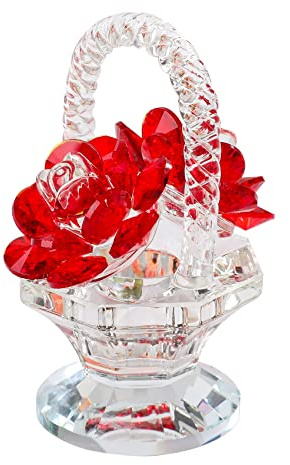 Kristall-Rosenkorb, Sammelfiguren für Frauen, Rubin-Glasblumen, Geschenke für Mama zum Geburtstag, Jahrestag, Tafelaufsatz, Ornamente für Heimdekoration, Weihnachten (rot)