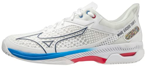 Mizuno Wave Exceed Tour 5 AC, Herren-Tennisschuhe, Undyed White/Spellbound/PaceBlue, 43 EU, Undyed White Spellbound Paceblue, 43 EU
