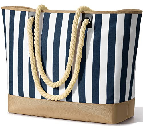 oscaurt Strandtasche Große Tote Bag Wasserdicht Shopper Damen Umhängetasche Badetasche Schwimmtasche mit Reißverschluss Pool Taschen Saunatasche