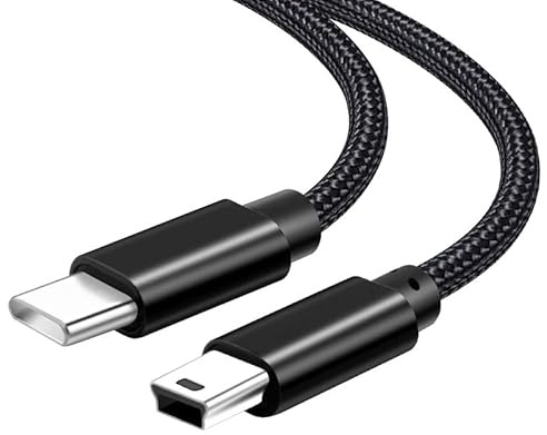 YSJJZRL Cavo da tipo C a mini USB, cavo intrecciato durevole Mini-B a 5 pin a tipo C, cavo OTG per Hero 3+, controller PS3, fotocamera Canon Nikon, GPS, Blue Yeti, nero (1,5 m)