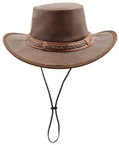 Autentisk läderhatt resenär Bac Pac-kohud cowboy vintage ausie-stil bourke, Brun, XXL