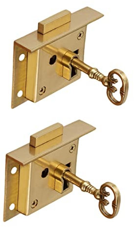 TEHAUX 2pcs Vintage Brass File Cabinet Lock Secure Drawer for Furniture Easy Installation Documents and Valuables for Use