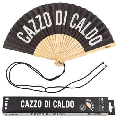 Fisura – Ventaglio pieghevole originale con frase divertente. Accessorio estivo in legno e tessuto nero, moderno e pratico, con cordino per portarlo facilmente ovunque. Dimensioni 42,5 x 23 cm.