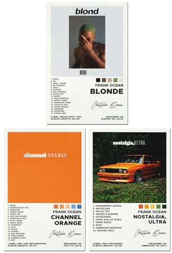 Bkioqoh Ein Set mit 3 Leinwand-Postern, Frank-Poster, Ozeanblond, Poster, Kanal, Orange, Album-Ästhetik, 3-teiliges Set, 40,6 x 61 cm, Leinwanddrucke, ungerahmt, 3er-Set