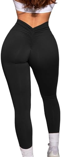 HAWILAND push-up leggings dam bom rumpa leggings hög midja scrunch butt sport leggings långa för fitness yoga träning, nr 3 svart, M