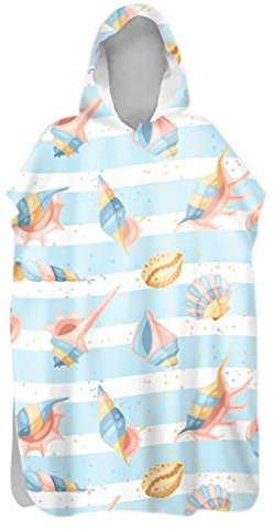 Highdi Handtuch Surf Poncho mit Kapuze Erwachsene für Damen Herren Teenager, Badeponcho Handtuch Poncho aus Mikrofaser auch als Umkleidehilfe Strand (75x145cm,Muschel)