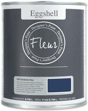 FLEUR DESIGNER'S PAINT | EGGSHELL Smalto Multisuperficie Satinato, Senza Carteggiare, 750 ml, F66 Trendsetter Blue, a Base Acqua, Lavabile, Altissima Resistenza, Interno - Esterno, Pareti - Mobili