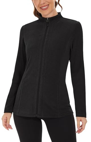 WOWENY Fleecejacke Damen Warm Gefüttert Sweatshirt mit Stehkragen Full Zip Fleece Sweatjacke Leichte Winter Outdoor Laufen Wandern Freizeit[Schwarz,M]