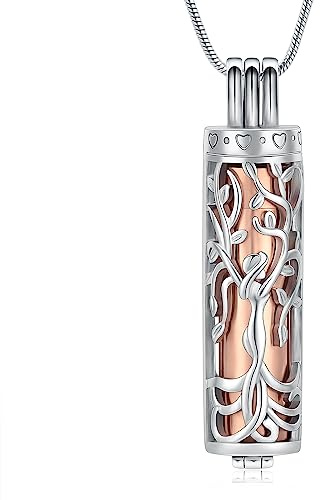 QGJNSGC Urn Necklace for Ashes for Women Men Tree of Life Cylinder Cremation Jewelry Vial Cremation Ash Pendant Memorial Jewelry Gifts Ashes Necklace