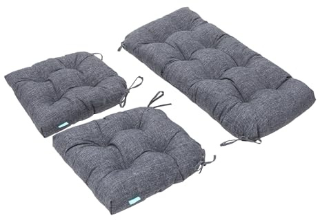 QILLOWAY Outdoor/Indoor Patio Wicker Seat Cushions with Ties Group Loveseat/Two U-Shape Cushions for Patio Furniture,Wicker Loveseat,Bench,Porch,Patio Chair Cushions Set of 3 (Charcoal Grey/Black)