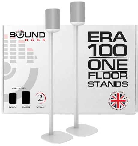 Sound Bass Era 100 Pied de Sol, Double (2 Pièces), Compatible avec Sonos ERA100 & Era 100 SL, Sonos One & Play:1 Enceintes, Accessoires Inclus. Conçu au Royaume-Uni, Double, Paire (Blanc)
