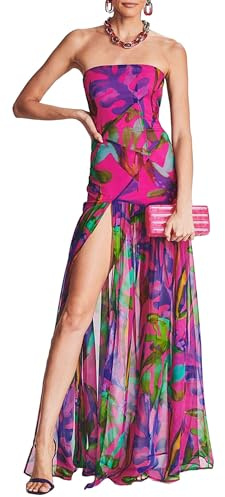 Achlibe Robe longue d'été sans bretelles avec imprimé léopard et fente haute pour femme, a-violet, M