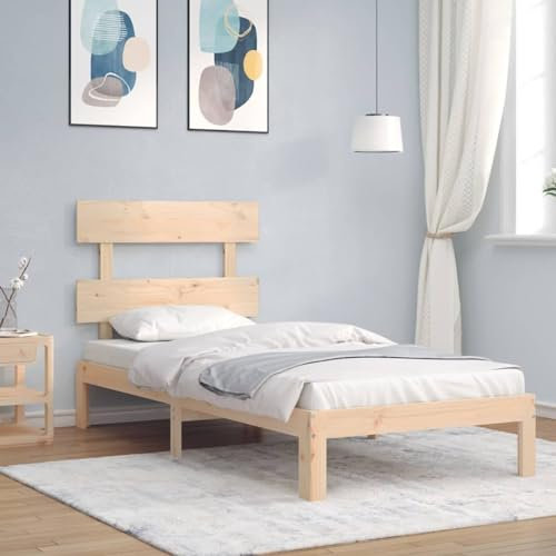 ARKEM Massivholzbett mit Kopfteil Bettgestell Bed Frame Holzbett Kopfteil Bett Schlafzimmer Bett Massivholzbetten 90x200 cm - 3193516