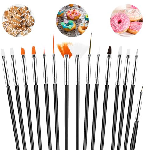 ASTER 15Pcs Cake Decorating Brushes, Food-Safe Paint Brushes Kit for Sugar, Fondant, Icing, Candy, Pastry, Cookies, Chocolates, Multifunctional & Reusable