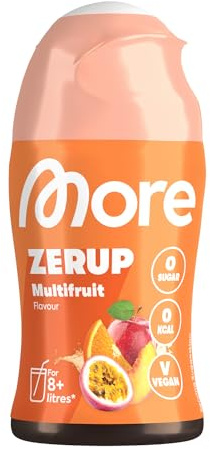 MORE Zerup, Multifrucht, 65 ml, für bis zu 8 l Fertiggetränk | Zuckerfreier Sirup mit u.a. echten Fruchtextrakten, vegan, zero Kalorien - made in Germany